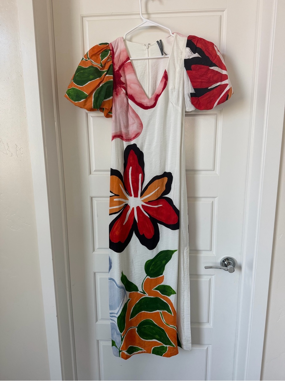 Anthropologie Cream Maxi Dress with Red Floral Accent